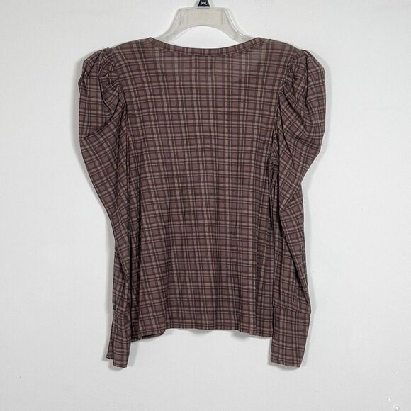 Nation Ltd Long Sleeve Top Sz L Plaid Brown 100% Pima Cotton MInimalist - Picture 6 of 12